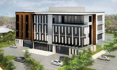 Rendering of proposed 4 story commercial building at 200 Austin Highway