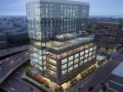 Rendering of the $97 million dollar 20 story high-rise hotel, office retail and parking space that begins construction on 2019.